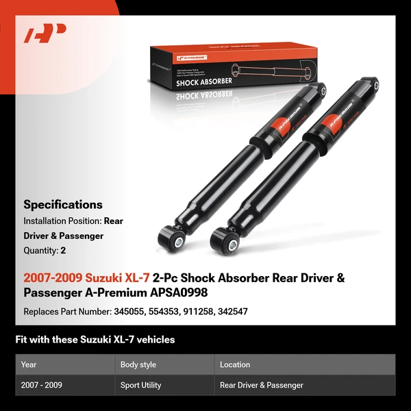 2007-2009 Suzuki XL-7 2-Pc Shock Absorber Rear Driver & Passenger A-Premium APSA0998