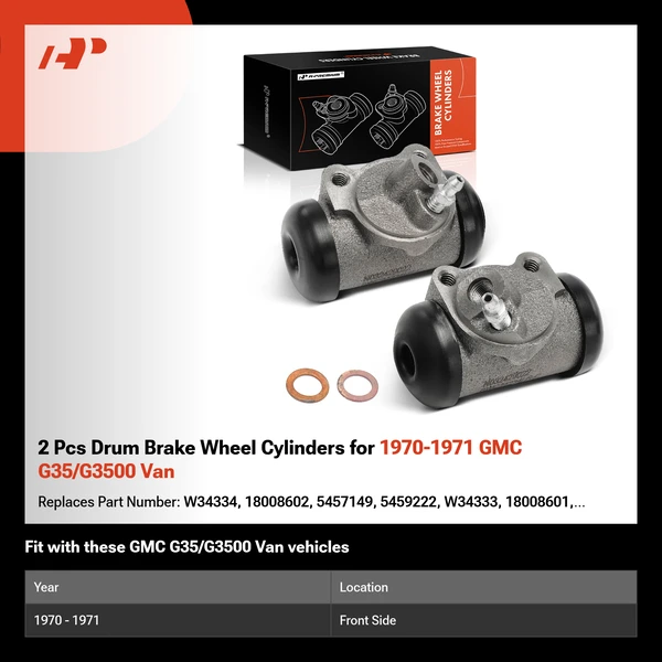 2 Pcs Drum Brake Wheel Cylinders for 1970-1971 GMC G35/G3500 Van
