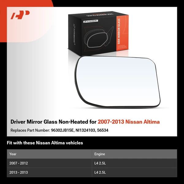 Driver Mirror Glass Non-Heated for 2007-2013 Nissan Altima