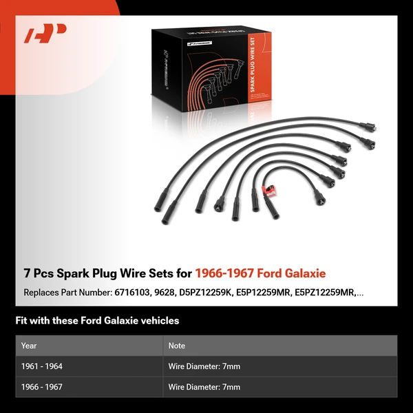 7 Pcs Spark Plug Wire Sets for 1966-1967 Ford Galaxie