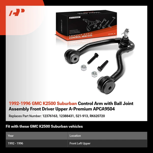 1992-1996 GMC K2500 Suburban Control Arm with Ball Joint Assembly Front Driver Upper A-Premium APCA9504