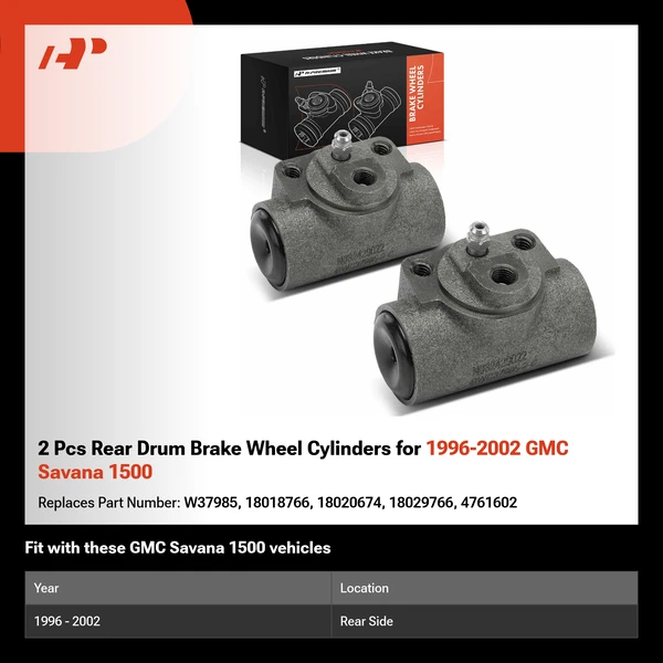 2 Pcs Rear Drum Brake Wheel Cylinders for 1996-2002 GMC Savana 1500
