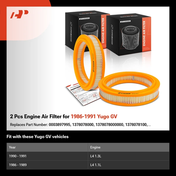 2 Pcs Engine Air Filter for 1986-1991 Yugo GV