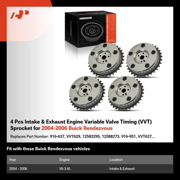 4 Pcs Intake & Exhaust Engine Variable Valve Timing (VVT) Sprocket for 2004-2006 Buick Rendezvous