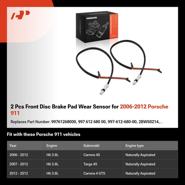 2 Pcs Front Disc Brake Pad Wear Sensor for 2006-2012 Porsche 911