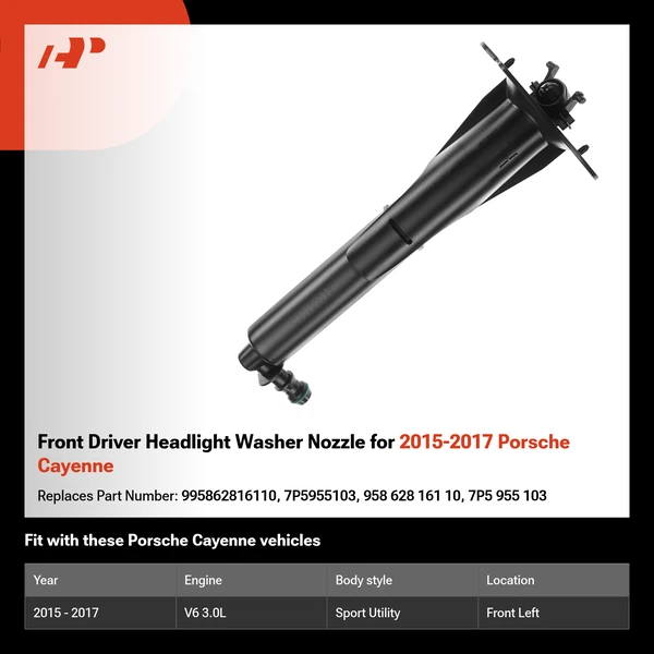 Front Driver Headlight Washer Nozzle for 2015-2017 Porsche Cayenne