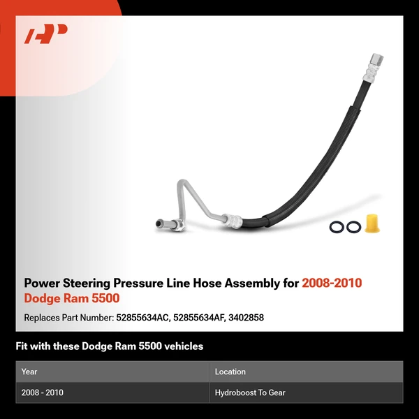Power Steering Pressure Line Hose Assembly for 2008-2010 Dodge Ram 5500