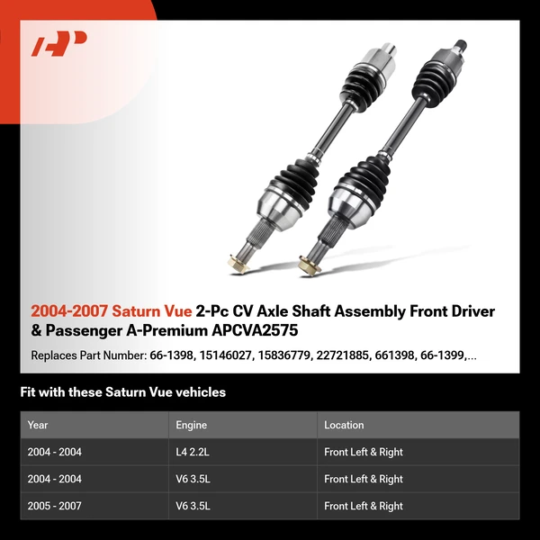 2004-2007 Saturn Vue 2-Pc CV Axle Shaft Assembly Front Driver & Passenger A-Premium APCVA2575
