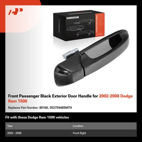 Front Passenger Black Exterior Door Handle for 2002-2008 Dodge Ram 1500