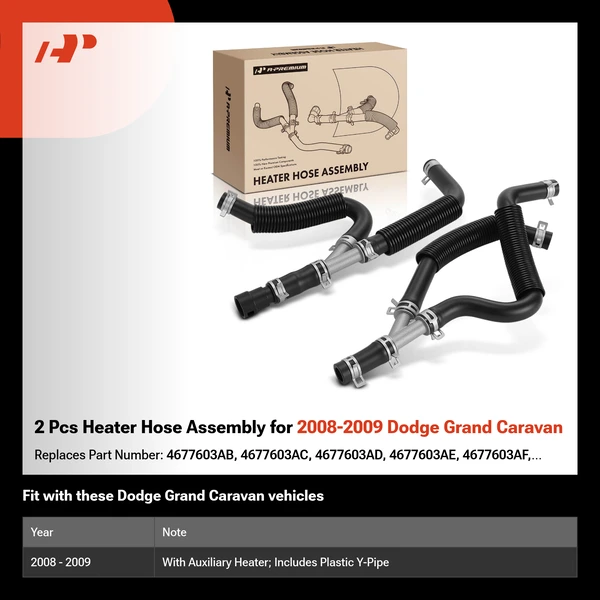 2 Pcs Heater Hose Assembly for 2008-2009 Dodge Grand Caravan