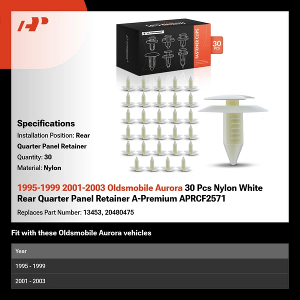 1995-1999 2001-2003 Oldsmobile Aurora 30 Pcs Nylon White Rear Quarter Panel Retainer A-Premium APRCF2571