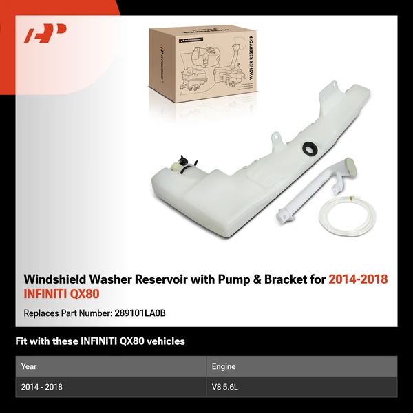 Windshield Washer Reservoir with Pump & Bracket for 2014-2018 INFINITI QX80