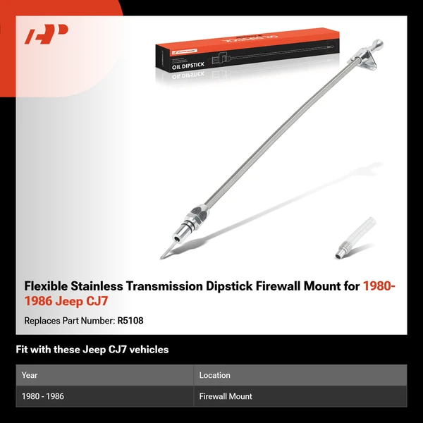 Flexible Stainless Transmission Dipstick Firewall Mount for 1980-1986 Jeep CJ7