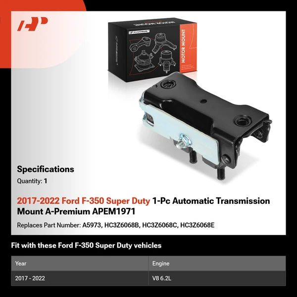 2017-2022 Ford F-350 Super Duty 1-Pc Automatic Transmission Mount A-Premium APEM1971
