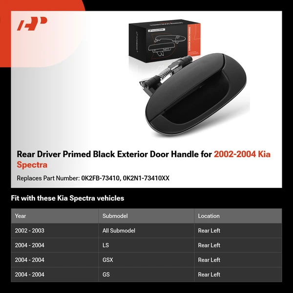 Rear Driver Primed Black Exterior Door Handle for 2002-2004 Kia Spectra