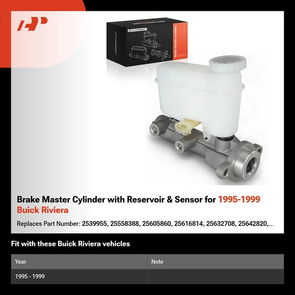 Brake Master Cylinder with Reservoir & Sensor for 1995-1999 Buick Riviera
