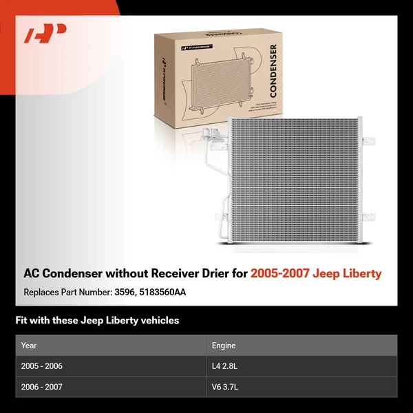 AC Condenser without Receiver Drier for 2005-2007 Jeep Liberty