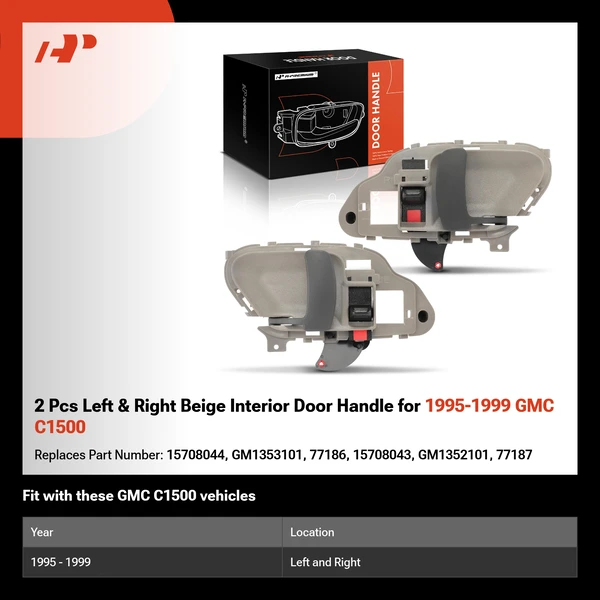 2 Pcs Left & Right Beige Interior Door Handle for 1995-1999 GMC C1500