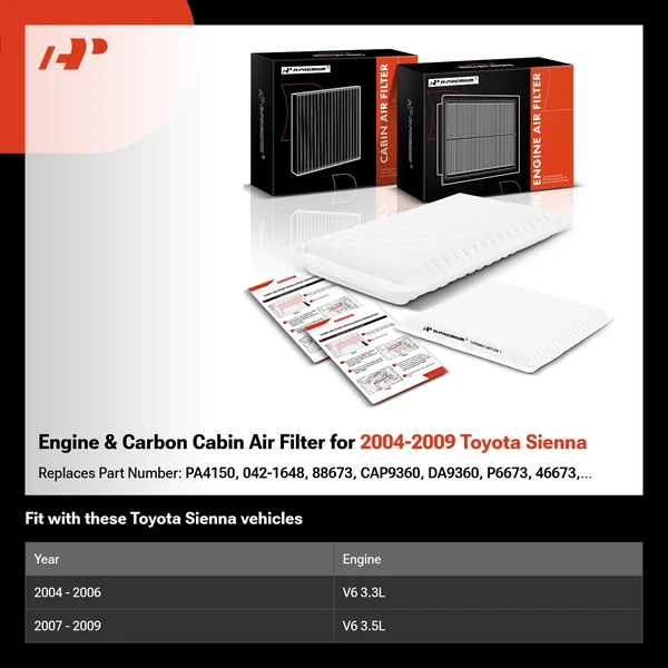 Engine & Carbon Cabin Air Filter for 2004-2009 Toyota Sienna