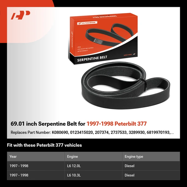 69.01 inch Serpentine Belt for 1997-1998 Peterbilt 377