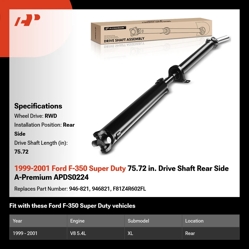 1999-2001 Ford F-350 Super Duty 75.72 in. Drive Shaft Rear Side A-Premium APDS0224