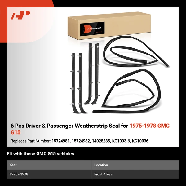6 Pcs Driver & Passenger Weatherstrip Seal for 1975-1978 GMC G15