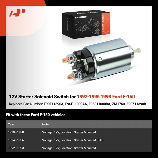 12V Starter Solenoid Switch for 1992-1996 1998 Ford F-150