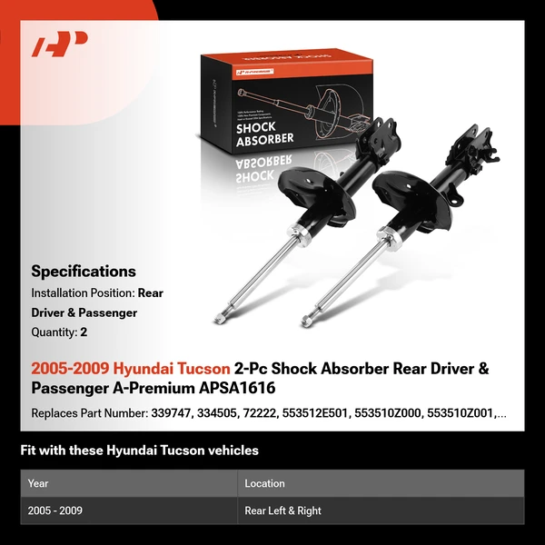 2005-2009 Hyundai Tucson 2-Pc Shock Absorber Rear Driver & Passenger A-Premium APSA1616