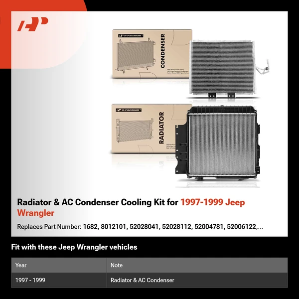 Radiator & AC Condenser Cooling Kit for 1997-1999 Jeep Wrangler