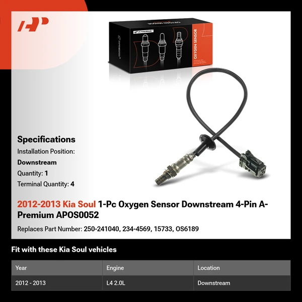 2012-2013 Kia Soul 1-Pc Oxygen Sensor Downstream 4-Pin A-Premium APOS0052