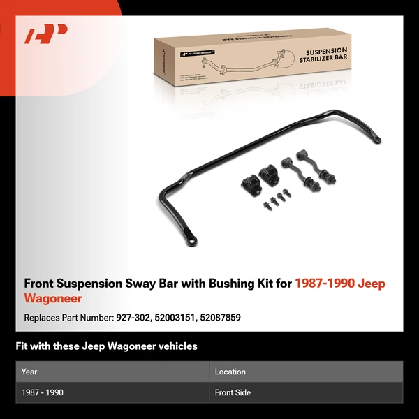 Front Suspension Sway Bar with Bushing Kit for 1987-1990 Jeep Wagoneer