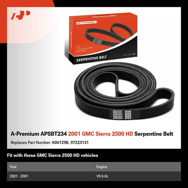 A-Premium APSBT234 2001 GMC Sierra 2500 HD Serpentine Belt