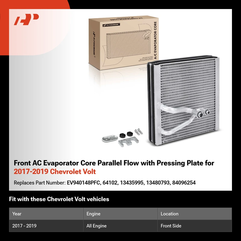 Front AC Evaporator Core Parallel Flow with Pressing Plate for 2017-2019 Chevrolet Volt