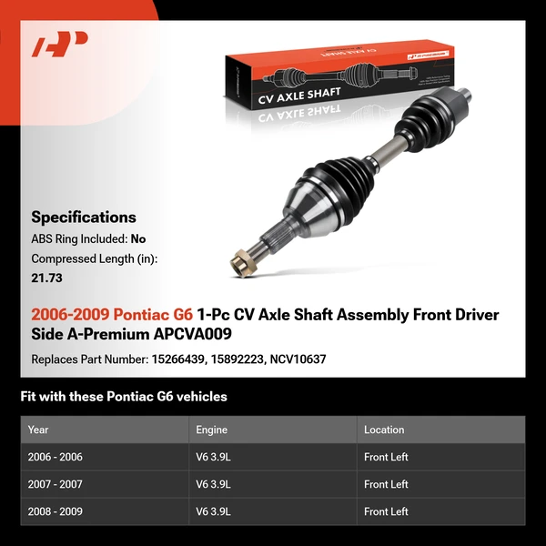 2006-2009 Pontiac G6 1-Pc CV Axle Shaft Assembly Front Driver Side A-Premium APCVA009
