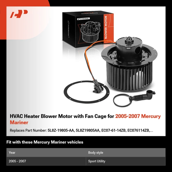 HVAC Heater Blower Motor with Fan Cage for 2005-2007 Mercury Mariner
