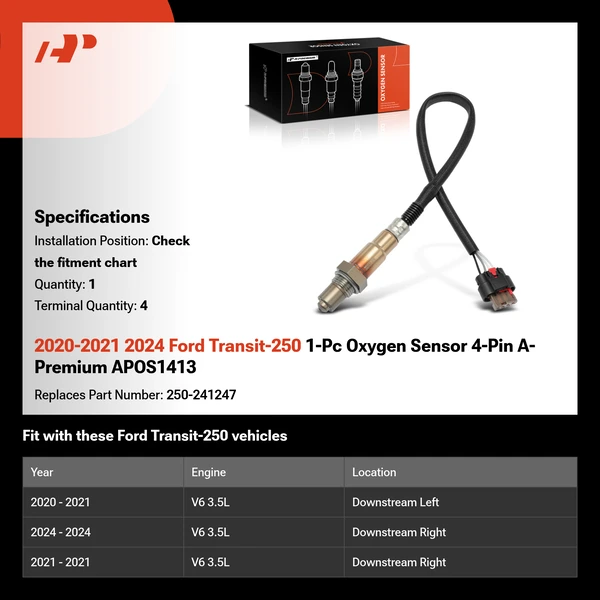2020-2021 2024 Ford Transit-250 1-Pc Oxygen Sensor 4-Pin A-Premium APOS1413