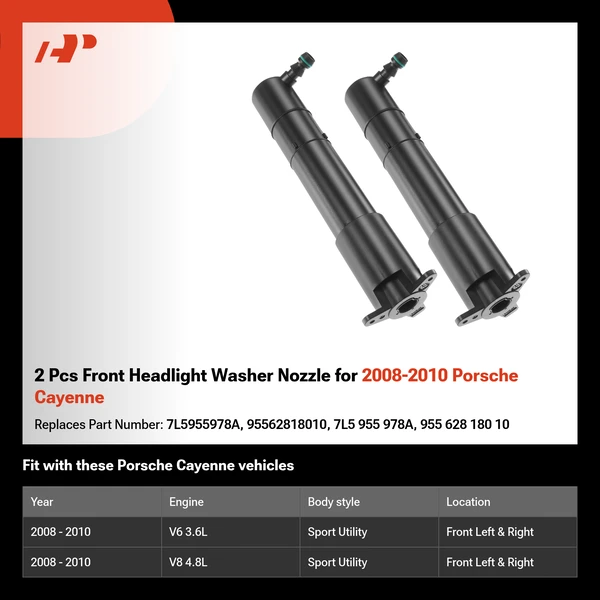 2 Pcs Front Headlight Washer Nozzle for 2008-2010 Porsche Cayenne