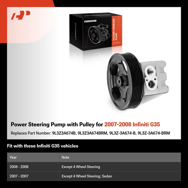 Power Steering Pump with Pulley for 2007-2008 Infiniti G35