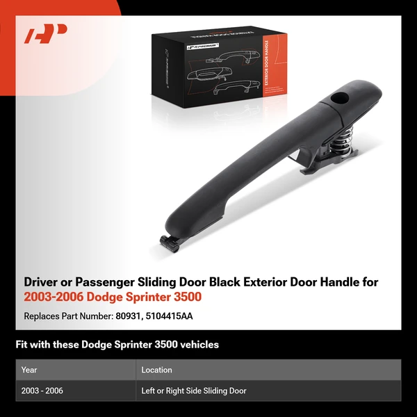 Driver or Passenger Sliding Door Black Exterior Door Handle for 2003-2006 Dodge Sprinter 3500