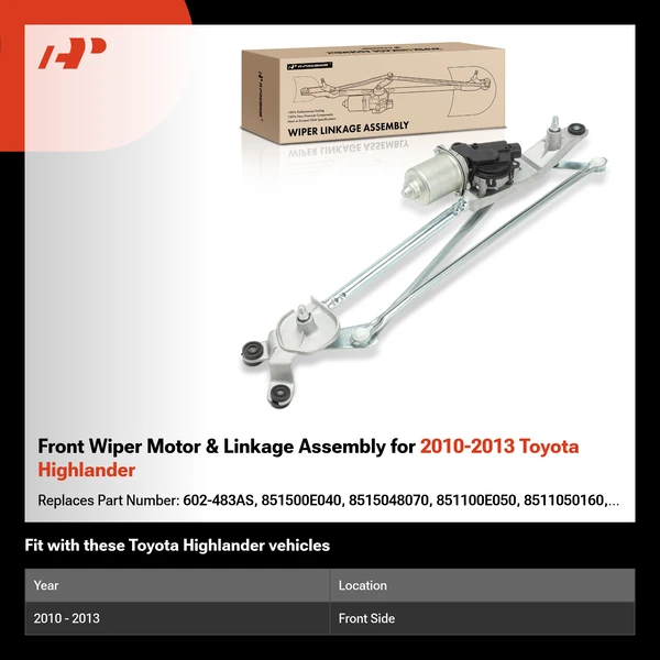 Front Wiper Motor & Linkage Assembly for 2010-2013 Toyota Highlander