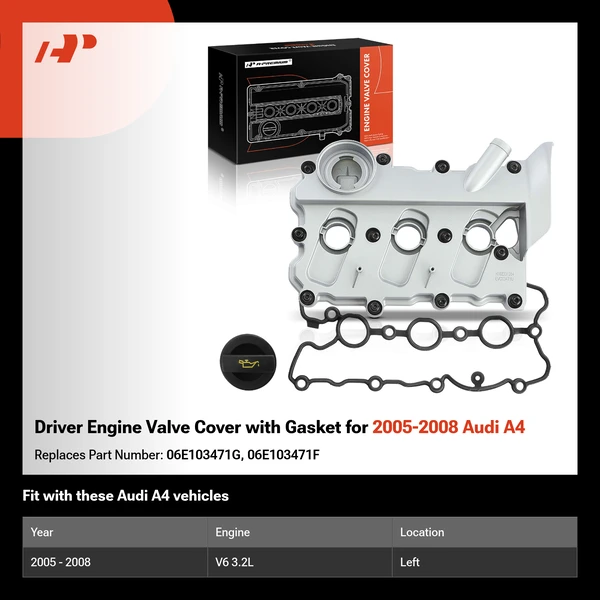 Driver Engine Valve Cover with Gasket for 2005-2008 Audi A4