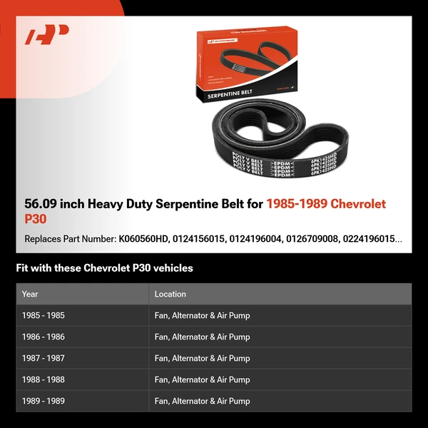 56.09 inch Heavy Duty Serpentine Belt for 1985-1989 Chevrolet P30