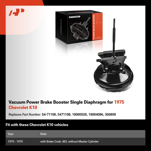 Vacuum Power Brake Booster Single Diaphragm for 1975 Chevrolet K10