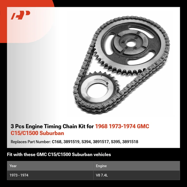 3 Pcs Engine Timing Chain Kit for 1968 1973-1974 GMC C15/C1500 Suburban