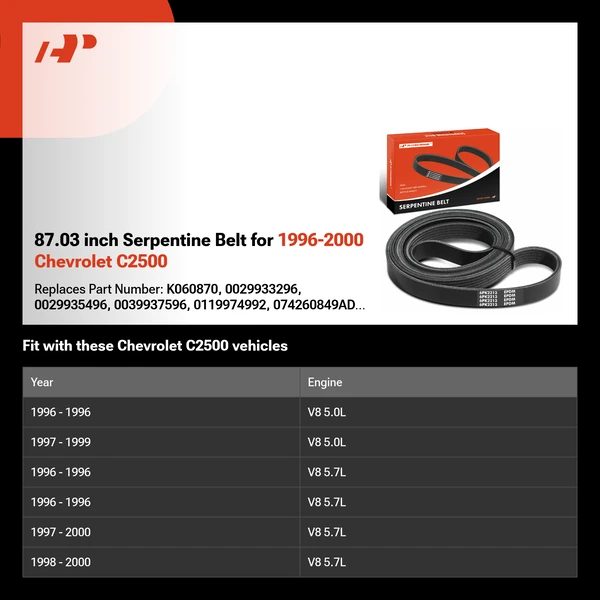 87.03 inch Serpentine Belt for 1996-2000 Chevrolet C2500