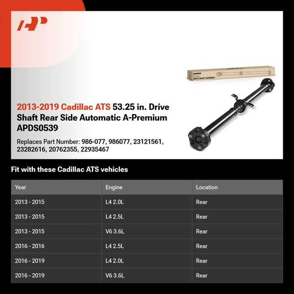 2013-2019 Cadillac ATS 53.25 in. Drive Shaft Rear Side Automatic A-Premium APDS0539