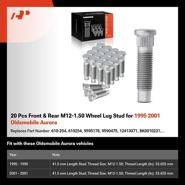 20 Pcs Front & Rear M12-1.50 Wheel Lug Stud for 1995 2001 Oldsmobile Aurora
