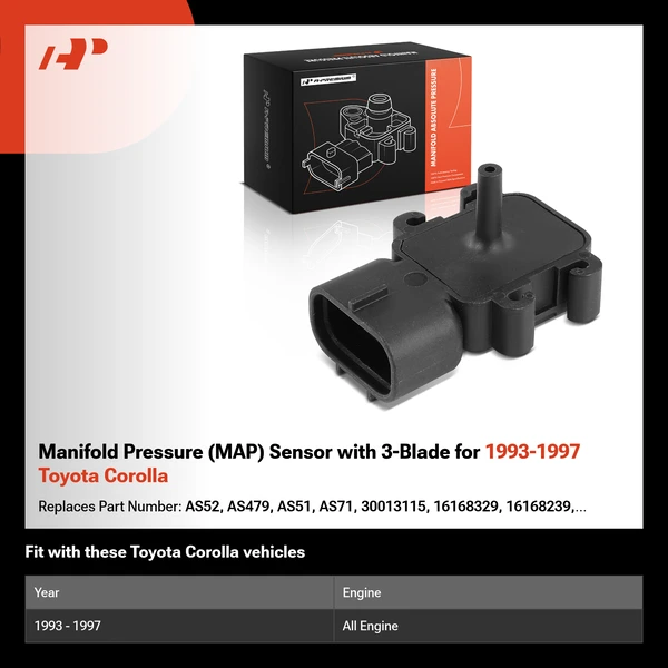 Manifold Pressure (MAP) Sensor with 3-Blade for 1993-1997 Toyota Corolla