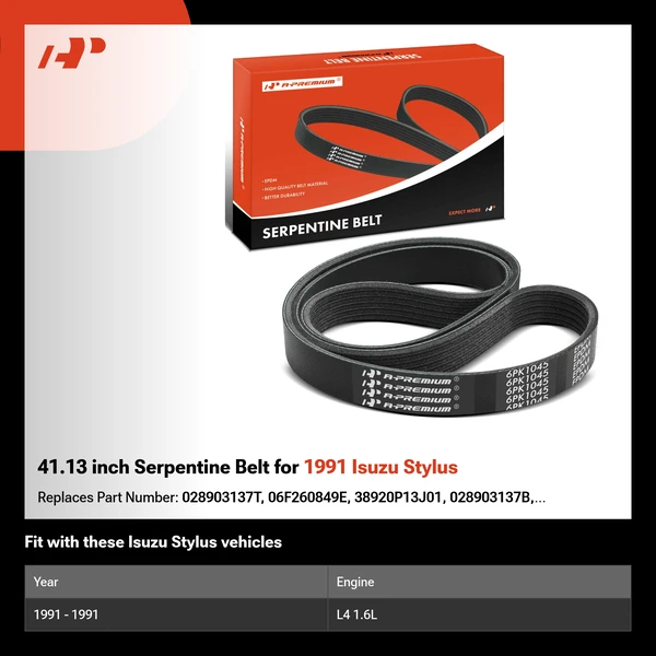 41.13 inch Serpentine Belt for 1991 Isuzu Stylus