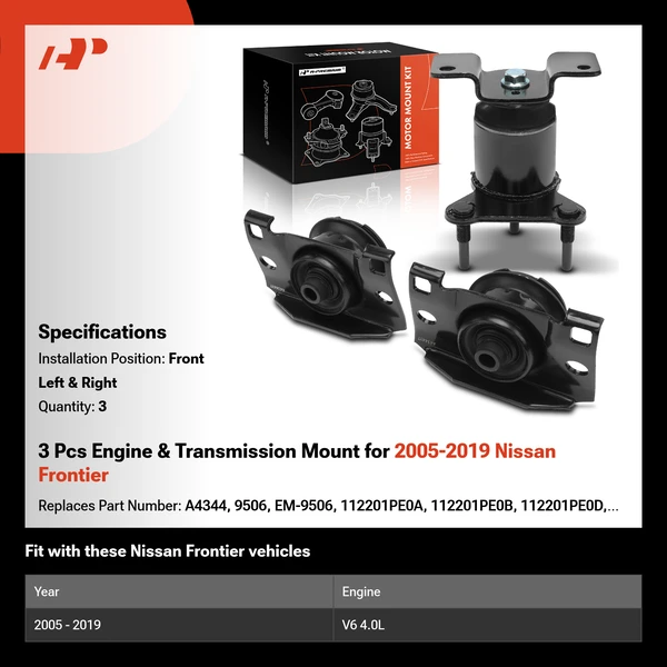 3 Pcs Engine & Transmission Mount for 2005-2019 Nissan Frontier